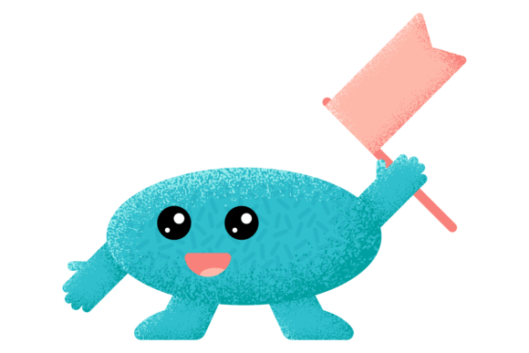 Blue Textured Shape Character with Flag