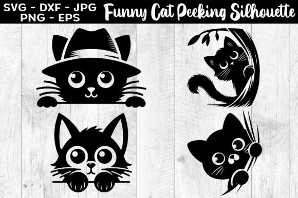 Funny Cat Peeking Silhouettes SVG EPS