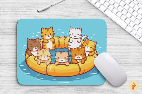 Mouse Pad Funny Cute Cats in Swim Ring