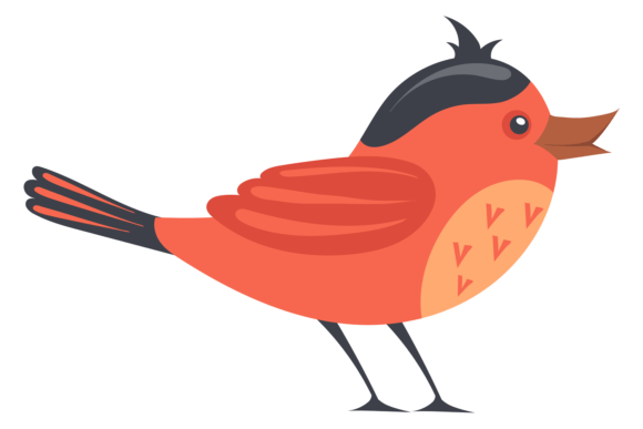 Red Bird Cute Character with Funny Feather Head