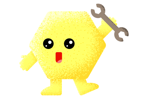 Yellow Textured Hexagon Character: A Funny Embroidery Design for Playful Projects